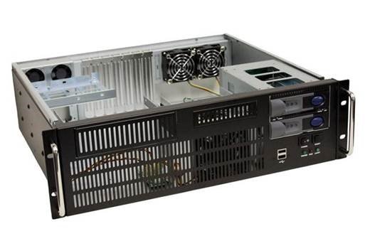 Akiwa GHI-353ST Short Depth 3U Rackmount Chassis - SATA Backplane, 2 x 3.5 front swappable, 550W Redundant Power